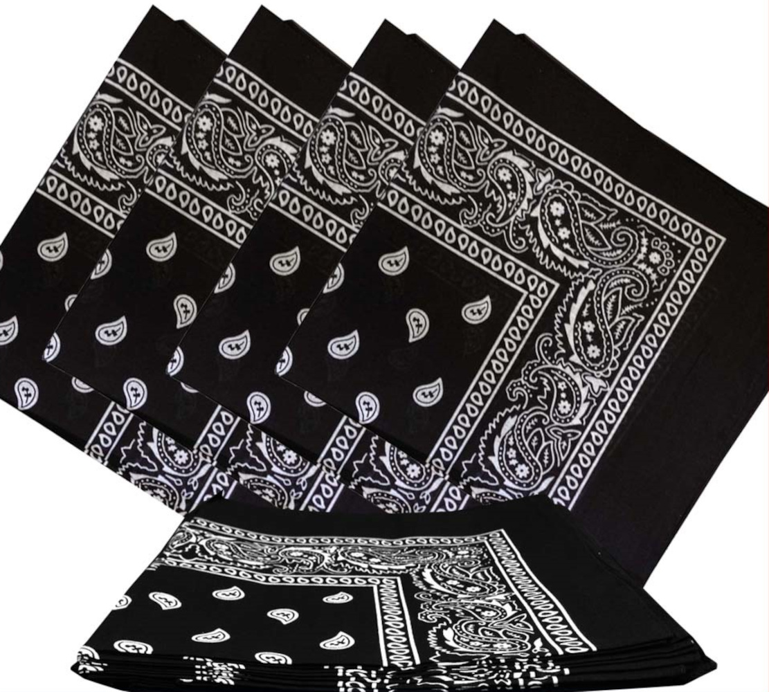 Black Paisley Bandanas (12 Pack) 22" x 22" 100% Cotton - Click Image to Close